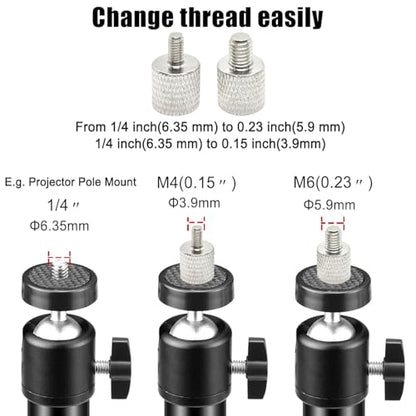 Projector Mount Tripod Screw Thread Adapters Converters Female 1/4 in / 6.35 mm to Male 0.23 in / 5.9 mm or 0.15 in / 3.9 mm M4 M6 Screws Adapter Bushing for Mini Projector Mount Camera Tripod