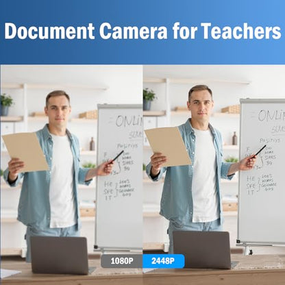 8MP USB Document Camera, Auto Focus, LED Light, Image Reversal, Built-in Mic, Mac OS, Windows, Chromebook for Distance Learning, Remote Teaching, Web Conferencing, Live Demo - color: Grey