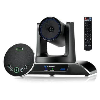 4K Conference Room Camera System AI Auto-Tracking 4K PTZ Camera 3X Optical Zoom 93° Wide Angle USB3.0 HDMI Output and Wireless Bluetooth Speakerphone with Mics for Conferencing Worship Church Medical - color: Jet
