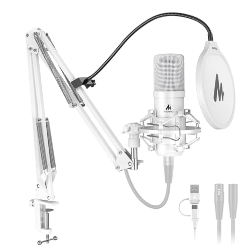 MAONO XLR/USB Podcast Condenser Microphone, 192kHz/24Bit Plug & Play PC Computer Cardioid Metal Mic Kit with Software, Professional Sound Chipset for Recording, Studio, Gaming, YouTube A04 Gen2 White - color: White