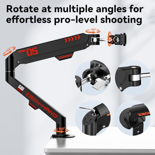JINRAIKO Overhead Camera Mount with 360° Adjustable Arm & Phone Holder for TikTok Live Streaming Photography Studio Content Creation, Desk Mount for for DSLR Camera/Webcam/Microphone, Black - color: Black