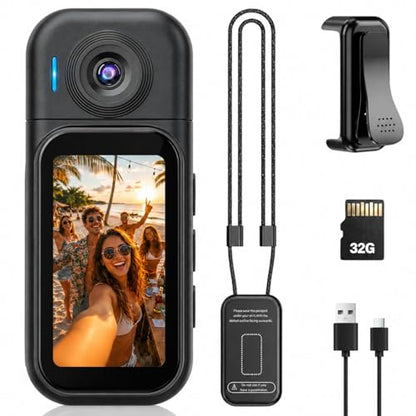 1080P Body Cam, Wearable Camera, POV Recorder, 32GB, Touchscreen | 2.5H wearable POV kit with 32GB, magnetic clip, back clip, touchscreen and WiFi App for travel, walks and vlogs - size: H9132G