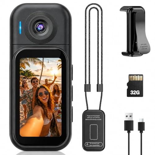 1080P Body Cam, Wearable Camera, POV Recorder, 32GB, Touchscreen | 2.5H wearable POV kit with 32GB, magnetic clip, back clip, touchscreen and WiFi App for travel, walks and vlogs - size: H9132G