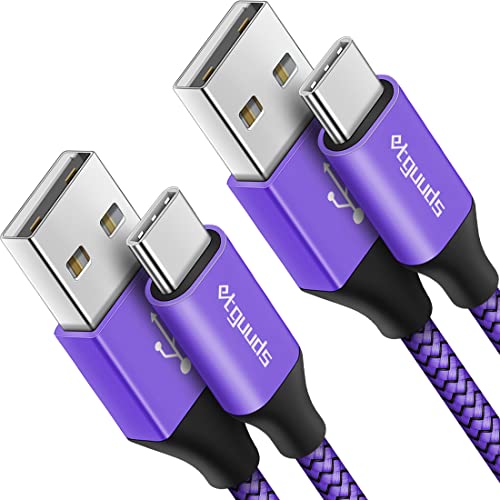 etguuds USB to USB C Cable 2ft, 2-Pack USB A to Type C Charger Cord Fast Charging for Samsung Galaxy A17 A16 A15 A26 A36 A56, S25 S24 S23 S22 S21 S20 S10 Note 20, for iPhone 17 16 15, Moto, Purple - color: Purple, size: 2ft
