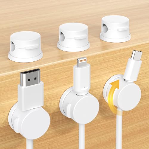 Swiveling Cord Holder, Magnetic Cord Organizer, Inchor Cable Organizer for Desk, 6 Pack Cable Clips for Nightstand, Adhesive Cable Holder Cable Management Clips for Car Home Office (White) - color: White