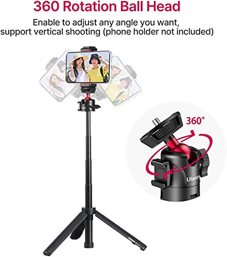 ULANZI MT-16 2-in-1 Mini Tripod Selfie Stick for iPhone Camera Mount, 360° Ball Head & Cold Shoe, Lightweight Tripod Stand for iPhone 17-12 Series/DJI Osmo/Insta360, Action Cam, Vlogging, Travel, DSLR