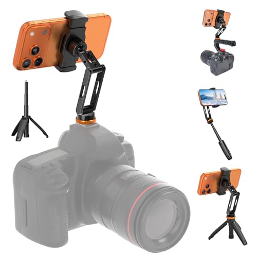 Phone Tripod Mount with Cold Shoe Mount, Portable Tripod Stand, Flexible Adjustable 2-Stage Arms Ball Joint Cellphone Holder Adapter, Compatible with iPhone 17|16|15|14|13|12|11, Nexus, LG, Galaxy Tab