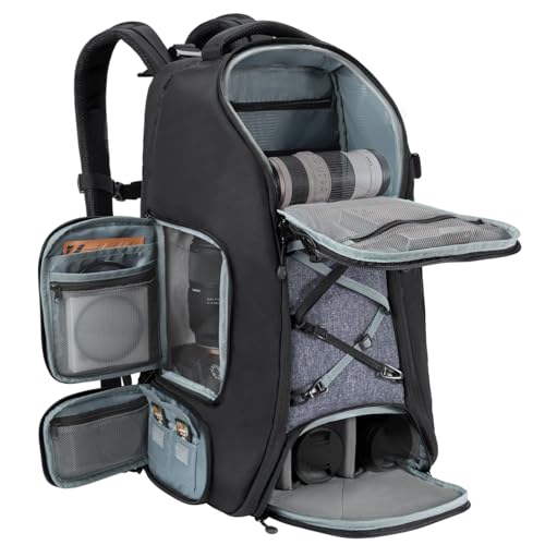 K&F CONCEPT Camera Backpack,Camera Bags for Photographers 30L Large Capacity with Raincover and 16 Inch Laptop Compartment Compatible for Canon/Nikon/Sony/DJI Mavic Drone Travel - color: 03-black-grey, size: 30L