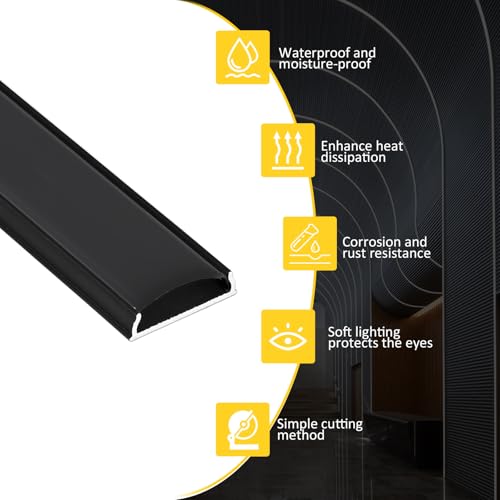 Black Bendable Aluminum LED Channel 10-Pack, 3.3ft/1M Surface Mount LED Strip Light Diffuser Track with Cover, Curve-Adaptable Profile for 12.5mm Wide Strips, Curved Wall, Ceiling, Gaming Room - color: Black Aluminum + Black Cover, size: 3.3FT/10P/#123