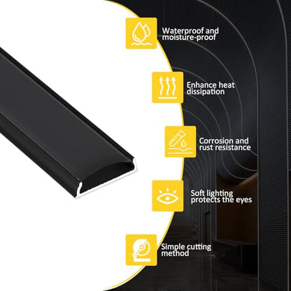 Black Bendable Aluminum LED Channel 10-Pack, 3.3ft/1M Surface Mount LED Strip Light Diffuser Track with Cover, Curve-Adaptable Profile for 12.5mm Wide Strips, Curved Wall, Ceiling, Gaming Room - color: Black Aluminum + Black Cover, size: 3.3FT/10P/#123