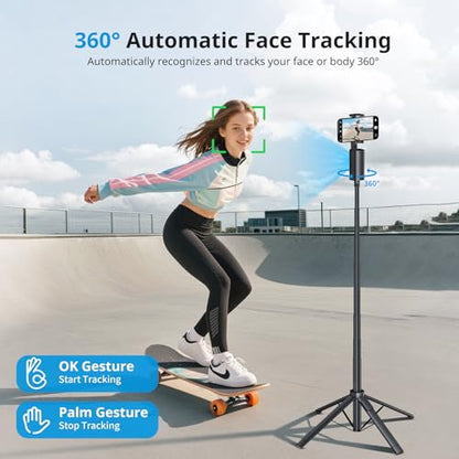 Fuloview Auto Face Tracking Tripod,67''Phone Tripod for iPhone,360° Rotation Follows Your Movement,Bluetooth Remote,Phone Holder for Vlog,Live Streaming, Video Call,Content Creators.