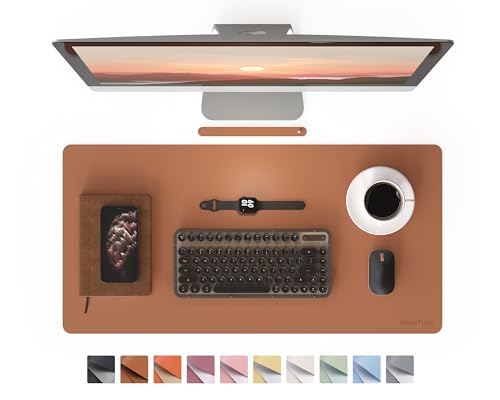 RENMTURE PU Mouse Pad, Faux Leather Large Desk Pad, Home Work Office Accessories, Non-Slip Desk Mat, Waterproof Gaming Pad Desk Blotter (32"x16", Brown) - color: Brown, size: 32"x16"