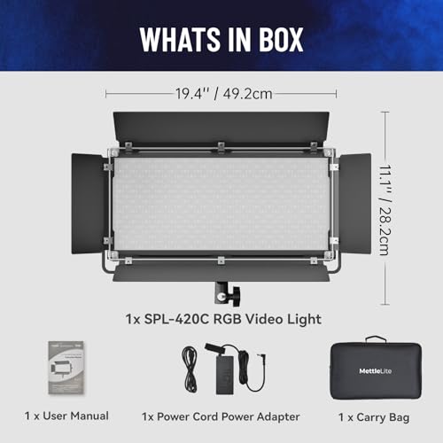 Mettlelite SPL420C RGB LED Video Light with APP Control, 360° Full Color RGB Panel Light, 2800K-8000K, CRI/TLCI 97+, 10 Scenes, Professional Photography Studio Lighting for YouTube/Stream/Photo/Video - size: SPL420C - 1 Light