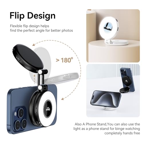 Fill Light for Magsafe LED Phone Light Attachment Selfie Ring Light Brightness Adjustable Compatible w Magsafe for iPhone Smartphone Vlogs/Photography/Video Conference Color Black - color: Black