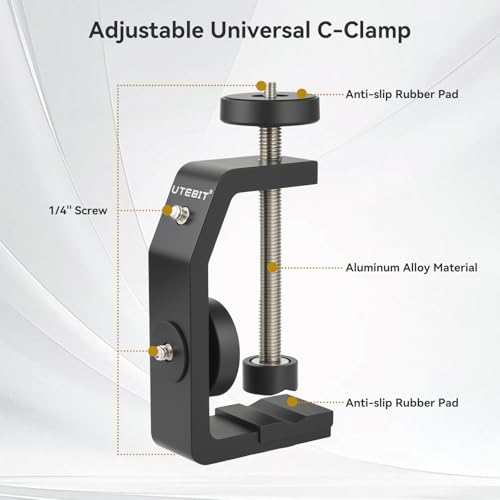 UTEBIT Super Clamp Mount with Mini Ball Head Mount, Black (90mm) | 1/4" Screw Hot Shoe Mount Adapter Camera Clamp Mount for Desk, Bicycle Gopro Clamp Mount Compatible for DJI Action 2/Insta360 - size: 90mm