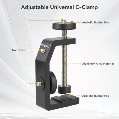 UTEBIT Super Clamp Mount with Mini Ball Head Mount, Black (90mm) | 1/4" Screw Hot Shoe Mount Adapter Camera Clamp Mount for Desk, Bicycle Gopro Clamp Mount Compatible for DJI Action 2/Insta360 - size: 90mm