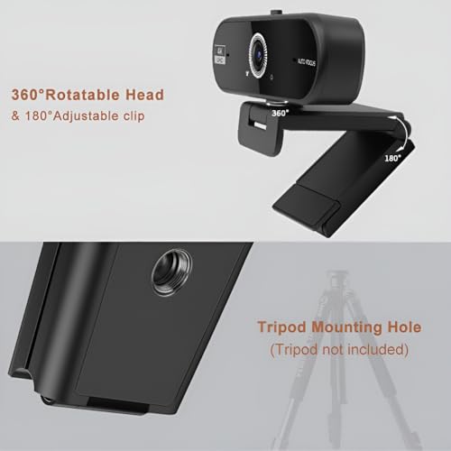 Hprosper 4K Webcam with Microphone for PC, Wide Angle Computer Camera USB Streaming Webcam, Plug & Play External for Laptop Desktop Mac, Streaming Gaming Video Calls with Tripod & Privacy Cover