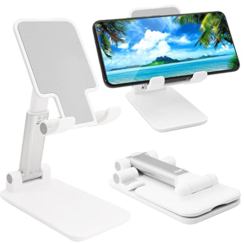 Cell Phone Stand for Desk, Angle & Height Adjustable Phone Holder, (White) | Fully Foldable, Fits for All Under 6.5" Smartphones, Ideal for Home, Office & Travel Use - color: B-White