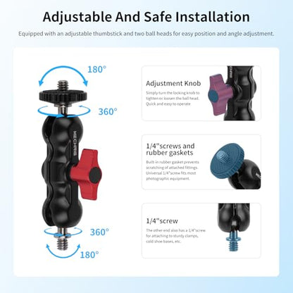 Magic Arm Kit (2-Pack), Double Ballhead with 1/4" Screw & Tripod Mount Adapters for GoPro, Insta360,DJI Action Cameras,DSLR,Fill Light,Microphone - YD053