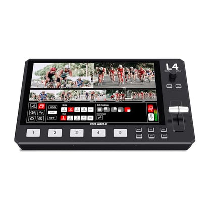 FEELWORLD L4 10.1 Inch Touch Screen Video Switcher 10.1 inch Touchscreen, Real-time Preview 5 Input Sources PST PGM and Operation Interface