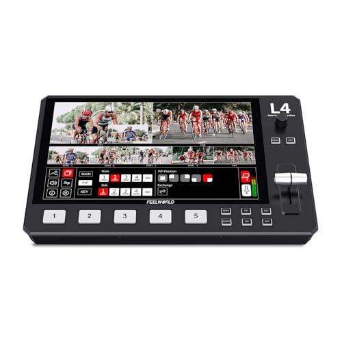 FEELWORLD L4 10.1 Inch Touch Screen Video Switcher 10.1 inch Touchscreen, Real-time Preview 5 Input Sources PST PGM and Operation Interface