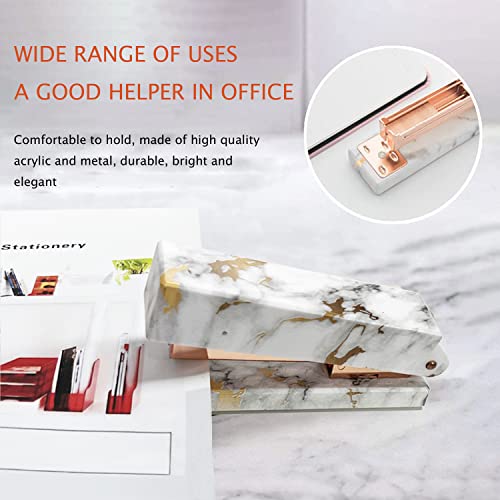 Rose Gold Marble Desk Accessories, Office Supplies Set Stapler Staple Remover, Tape Holder, Pen 2 Ballpoint Pen, Scissor, Binder Clips, Paper Clips and 1000pcs Staples - color: Marble Rose Gold