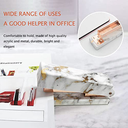 Rose Gold Marble Desk Accessories, Office Supplies Set Stapler Staple Remover, Tape Holder, Pen 2 Ballpoint Pen, Scissor, Binder Clips, Paper Clips and 1000pcs Staples - color: Marble Rose Gold