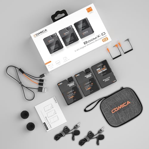 COMICA BoomX-D2 PRO Wireless Lavalier Microphone for iPhone Android Camera PC, Lapel Mic with 8GB Storage, Safety Audio Track, Noise Cancellation, Lav Mic for YouTube TikTok Video Recording