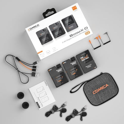 COMICA BoomX-D2 PRO Wireless Lavalier Microphone for iPhone Android Camera PC, Lapel Mic with 8GB Storage, Safety Audio Track, Noise Cancellation, Lav Mic for YouTube TikTok Video Recording