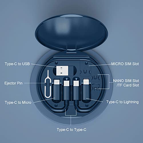 YANZIE USB Adapter Kit, Travel Charging Organizer Case with USB C, Micro USB and Lightning-Compatible Adapters, SIM Card Holder, Eject Pin and Phone Stand for Travel, Office and Car, Blue - color: Blue