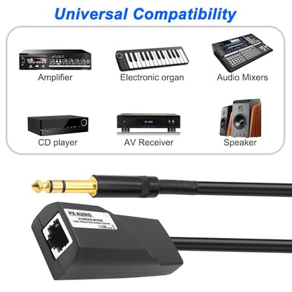 XMSJSIY 6.35mm TRS Extender 1/4" TRS Stereo Male to Ethernet RJ45 Female Adapter Audio Balun Network Extension 300m Over Cat5e & Cat6 Cable Isolate Noise Resist Interference for Microphone Amplifier