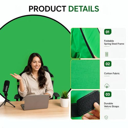 57in Portable Green Screen Chair Backdrop: Double-Sided Foldable Greenscreen Chroma Key Background for Streaming, Video Calls, Photography & Gaming