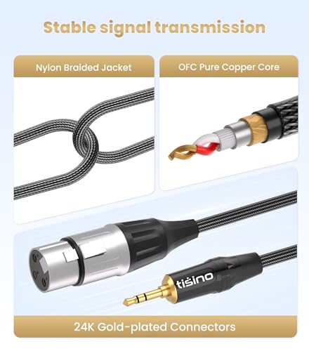 Tisino XLR to 3.5mm Balanced Cable Adapter, Gold-Plated XLR Female to 1/8 inch Mini Jack Aux Mono Audio Cord for Shotgun or Condenser Microphones - 1ft | XLR Female to 1/8" Jack Microphone Cable for Shotgun Mic/DSLR Camera, Gold-Plated Aux to XLR Audio Ca