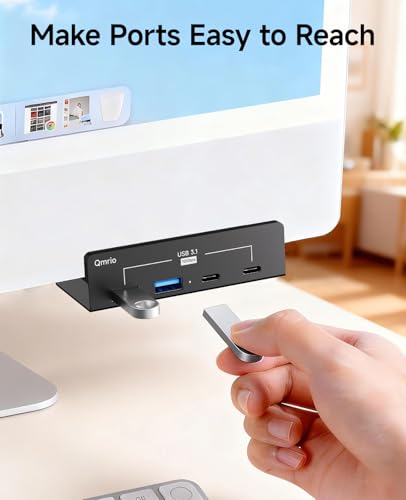 USB Hub 3.1, 10Gbps Clamp USB Hub with 2 USB-A Data Ports, 2 USB-C Port with Extra Power Supply Port (Black) - color: Black