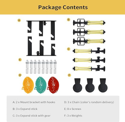 3 Roller Photography Backdrop Background Support Wall Mount Manual Pull Down System for Photo Studio with 6 Expand Bars + 3 Chains + 2 Tri-fold Hooks for Holding 3 Backdrops