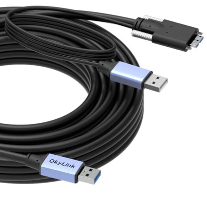 OkyLink Active USB 3.0 A to Micro-B Cable, 5Gbps, 32ft, Double Screw Lock | 10M, 3.2 Gen 1, Male to Male, for External Hard Drive HDD SSD - color: Screw USB3.0, size: 32ft (10m)