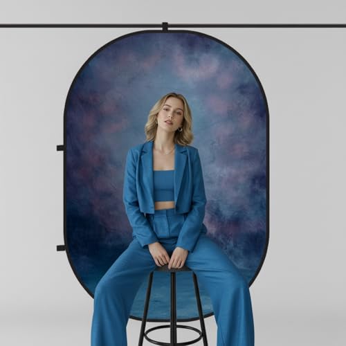 Kate Collapsible Backdrop for Photography Flower Blue and Black Portable Photo Backdrops Pop Up Background for Portrait, Live Streaming, 5x6.5ft