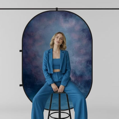 Kate Collapsible Backdrop for Photography Flower Blue and Black Portable Photo Backdrops Pop Up Background for Portrait, Live Streaming, 5x6.5ft