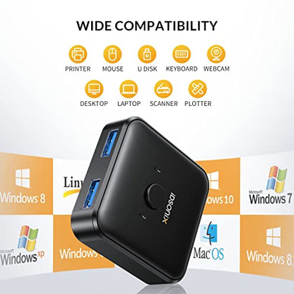 IDsonix USB 3.0 Switch 2 Computers Share 1 Device,1 in 2 Out Or 2 in 1 Out Bi-Directional for Printers/Keyboards/Mice, 5Gbps Plug and Play Switcher, 2pcs A to A 3.3ft Cables,Plastic,Black - style: ABS