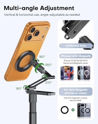 OMOTON CV08-B1 Golf Tripod & Monopod, 5-in-1 Pro Kit (Magnetic Phone Mount+Spike+Tripod+Remote+Action Camera Adapter), 59" Extendable Pole for Golf Swing Recording, Fit for iPhone, Android, GoPro