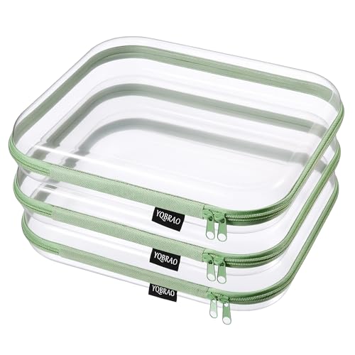 YQBRAO 3-Pack Large Clear Hard Shell Zipper Case, 1.2mm Ultra-Thick Rigid Toy & Closet Organizer, Heavy-Duty Diaper Bag Pouch Set with YKK Zippers, Waterproof Travel Storage (Green) - color: Green, size: 3 Pack(L)