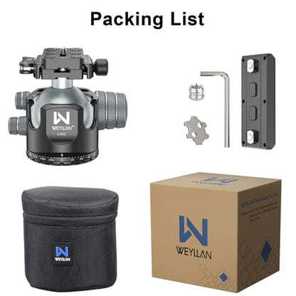 WEYLLAN CH55 Arca Ball Head Mount with Lever Release, 55mm Low Profile Heavy Duty Tripod Ball Head with Mlok Rail Arca Swiss Quick Release Plate for Hunting & Photography, Camera Head Load 88lbs/40kg