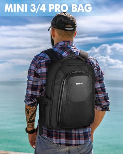 PEKREWS Mini 4 Pro Case, Mini 3/4 Pro Waterproof Hard Carrying Case, Large Drone Bag Fits 15.6 Inch Laptop, Travel Backpack for DJI RC 2/RC/N3/N2/N1 Controller, Fly More Combo and Drone Accessories - color: Black