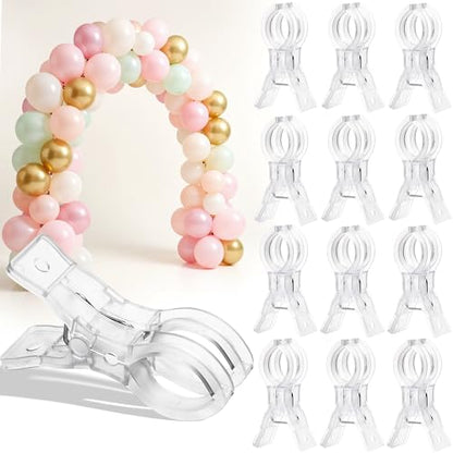 12 Pack Balloon Arch Clips - 3.5 Inch Clear Clips for Backdrop Stand - Transparent Spring Clamps for Balloon Arch - Strong Garland Hanging Clamps- Photography Accessories for Party, Wedding, Birthday