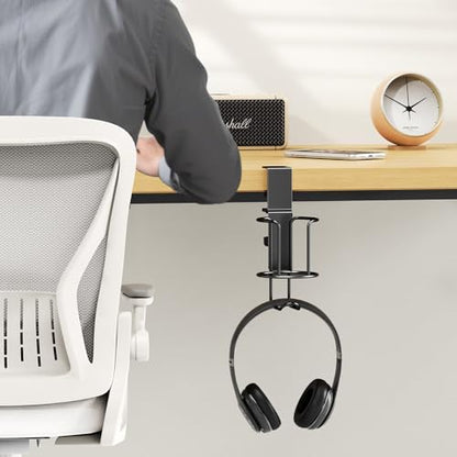 CABTE 2 in 1 Desk Cup Holder with Headphone Hanger Holder, Anti-Spill Clip-On Table Cup Hook with 360° Rotation for Lawn Chair, Office Home Gaming Table (1 Pack) - color: 1 PACK