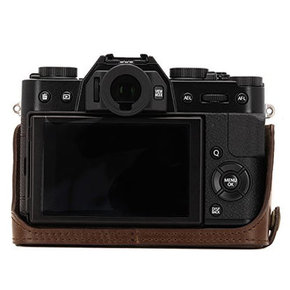 MegaGear Ever Ready Leather Camera Half Case and Strap Compatible with Fujifilm X-T30, X-T20, X-T10 - color: Dark Brown