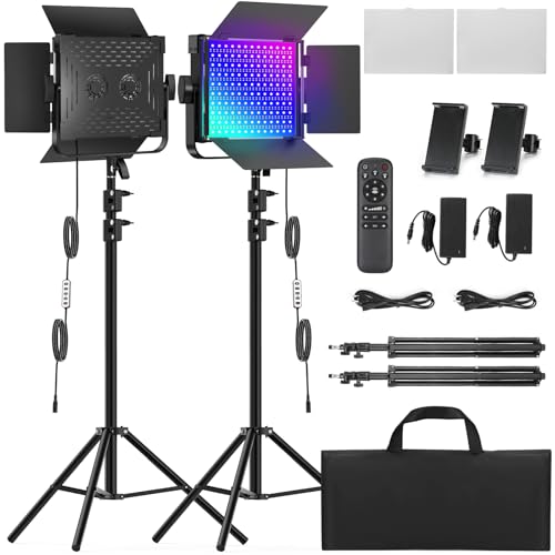 2-Pack RGB Photography Lighting Kit, 50W Bi-Color Professional LED Studio Lights, 2300k~8500k Dimmable Photo Lights for Photography Filming Camera Video Recording Stage Shooting Streaming TikTok - size: 2-Pack