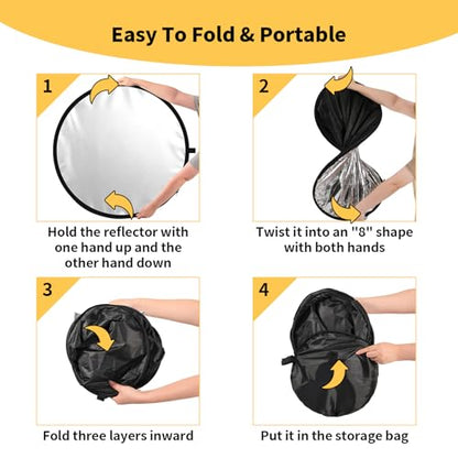 24/32/43/52in Reflector Photography,5 in 1 Light Diffuser with Panel &Bag Light Reflectors for Photography, Ideal for Content Creator Essentials&Photographer in Silver,Gold,White and Black - size: 24inch/60cm