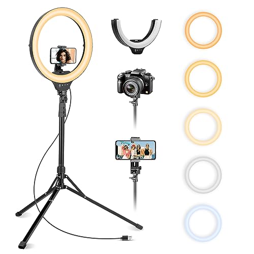 Aureday 14'' Selfie Ring Light with 62'' Tripod Stand and Phone Holder, Dimmable LED Phone Ringlight for Makeup/Video Recording/Photography, Circle Lighting for All Cell Phones&Lightweight Cameras - color: BLACK, size: 14in-phone