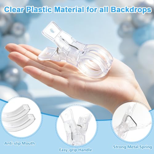 15 Pack Balloon Arch Clips, Transparent Plastic Spring Clamps for Backdrop, 3.5 Inch Clear Heavy Duty Clip for Balloon Arch Supplies Birthday Wedding Decoration Craft Photography Studio